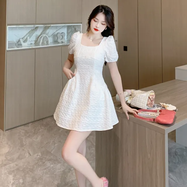 【Dorri】玩美衣櫃純色連身短洋裝甜美方領連身裙S-2XL(共二色)
