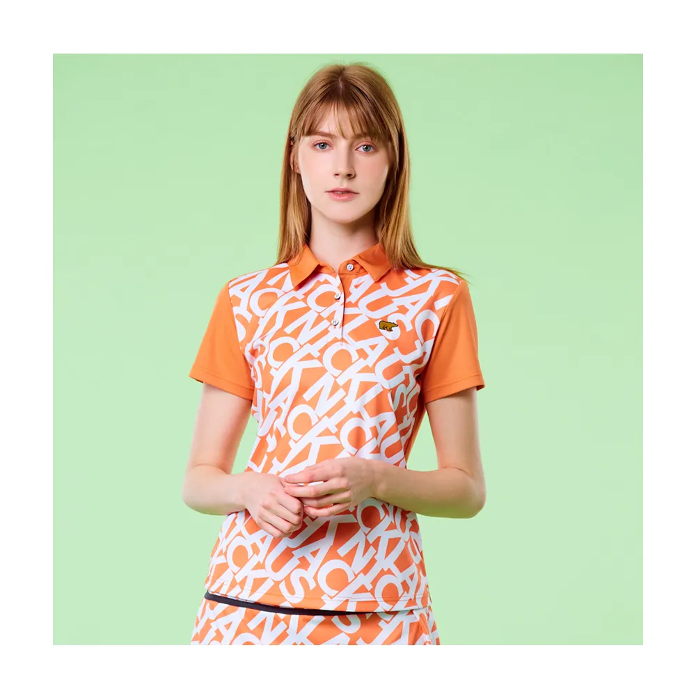 【Jack Nicklaus 金熊】GOLF女款數位印花吸濕排汗POLO衫/高爾夫球衫(橘色)