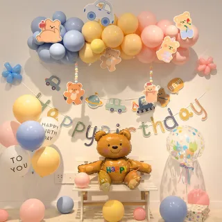 【阿米氣球派對】小熊汽車生日氣球套餐(氣球 生日氣球 生日佈置)