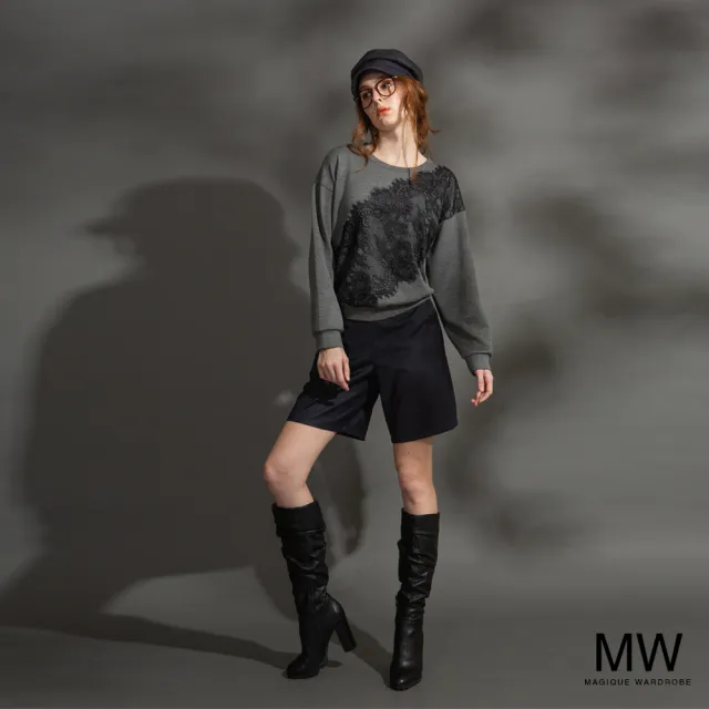 【MAGIQUE WARDROBE】圓領蕾絲拼接長袖上衣(2色)