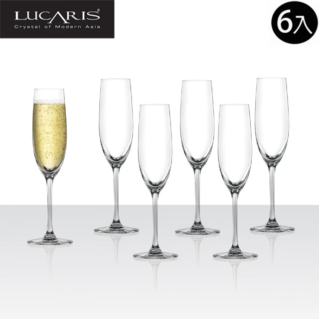 【LUCARIS】頂級無鉛水晶香檳杯 180ml 6入組(香檳杯 氣泡酒杯 笛型杯)