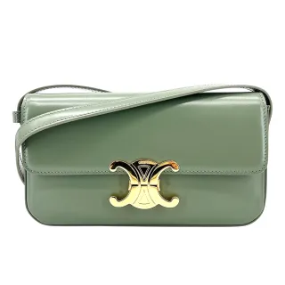 【CELINE】Triomphe 金釦牛皮凱旋口蓋肩背包(草綠)