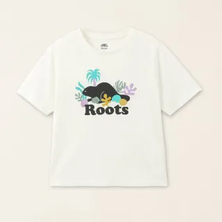 【Roots】Roots女裝-海洋生活家 珊瑚貝殼海狸有機竹節棉短袖T恤(白色)