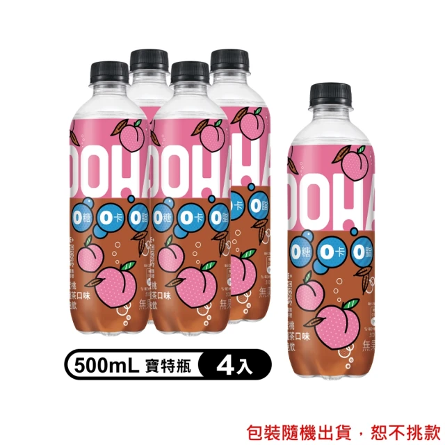 OOHA 氣泡飲 水蜜桃烏龍茶 寶特瓶500ml x4入/組(零糖零卡零脂)