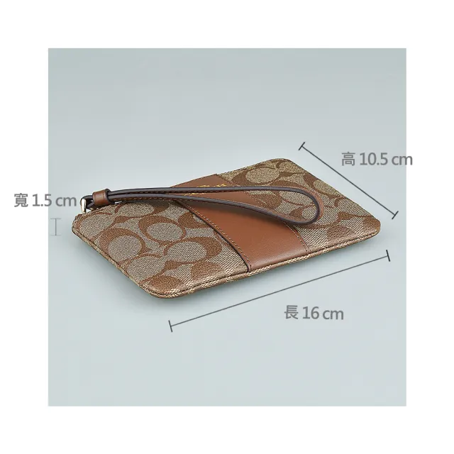 【COACH】COACH☆燙金LOGO老花PVC拼接牛皮拉鍊手拿包(卡其x棕)
