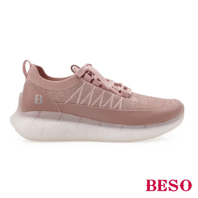 【A.S.O 阿瘦集團】BESO輕量飛織布果凍底綁帶休閒鞋(粉色)