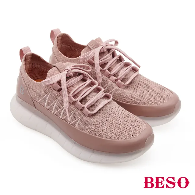 【A.S.O 阿瘦集團】BESO輕量飛織布果凍底綁帶休閒鞋(粉色)