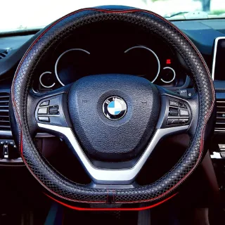 【威力鯨車神】頂級純牛皮製菱格紋D型方向盤套/真皮純手工/設計師經典款 M號 38CM