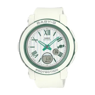 【CASIO 卡西歐】BABY-G 甜美糖趣 雙顯女錶 白X莫蘭迪綠 膠質錶帶 防水100米 BGA-290(BGA-290SW-7A)