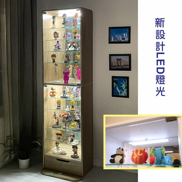 【BuyJM】MIT高180公分附LED燈鏡面背板低甲醛附抽屜十層玻璃展示櫃(模型櫃/公仔櫃/置物櫃/收納櫃/玻璃櫃)