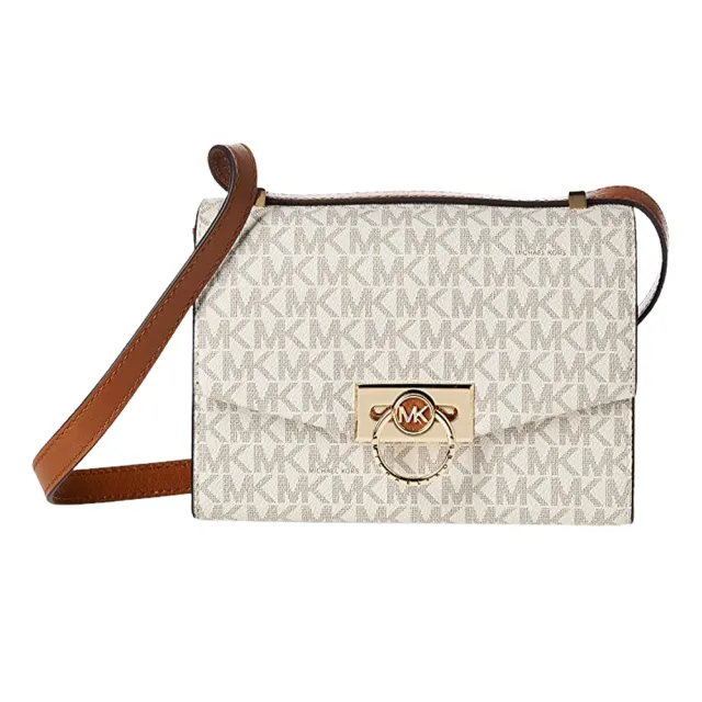 【Michael Kors】滿版LOGO皮革翻蓋迷你斜背包