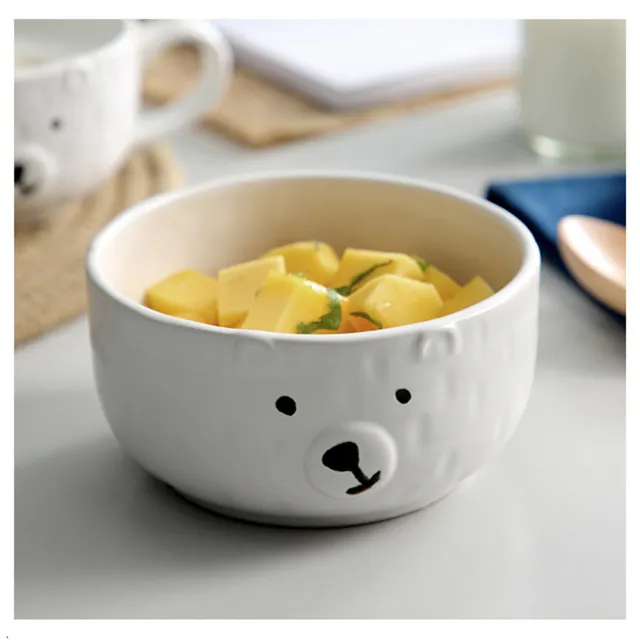 【野思】3入組 日式立體浮雕大白熊系列 / 350ml熊熊飯碗 湯匙 叉子