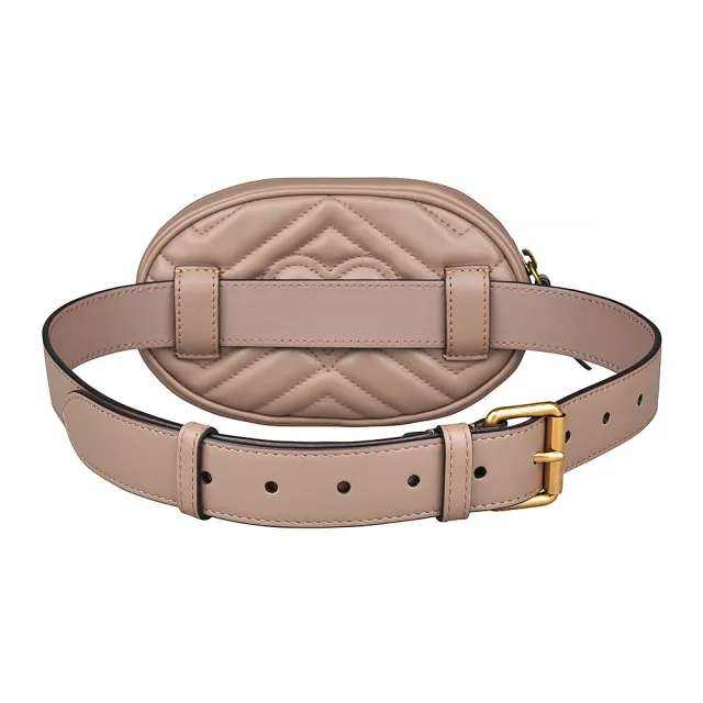【GUCCI 古馳】GUCCI Marmont復古金屬雙G LOGO愛心車線W字紋牛皮拉鍊胸腰包(小/裸粉)