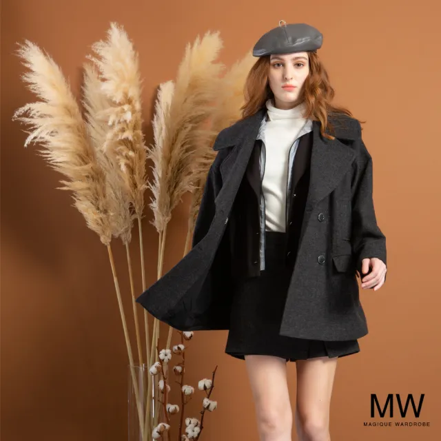 【MAGIQUE WARDROBE】翻領雙排釦羊毛外套大衣(2色)