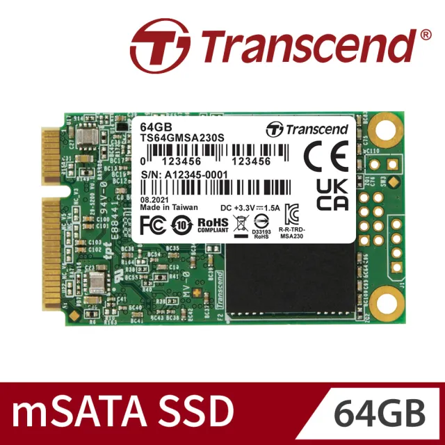 【Transcend 創見】MSA230S 64GB mSATA SATA Ⅲ SSD固態硬碟(TS64GMSA230S 新舊包裝隨機出貨)