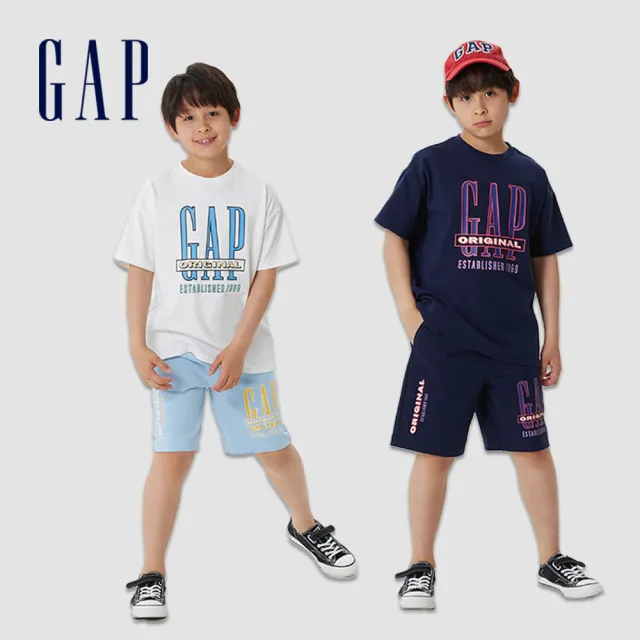 【GAP】男童裝 Logo鬆緊短褲 厚磅密織水洗棉系列-多色可選(663613)