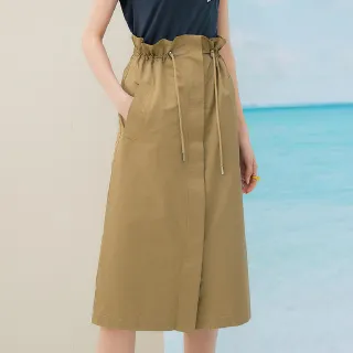 【OUWEY 歐薇】甜美荷葉鬆緊棉質長裙(卡其色；S-L；3232162232)