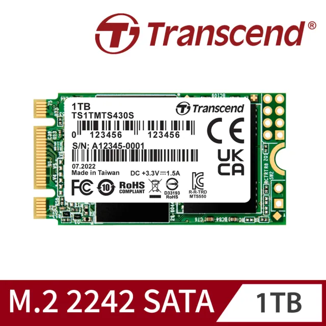 【Transcend 創見】MTS430S 1TB M.2 2242 SATA Ⅲ SSD固態硬碟(TS1TMTS430S 新舊包裝隨機出貨)