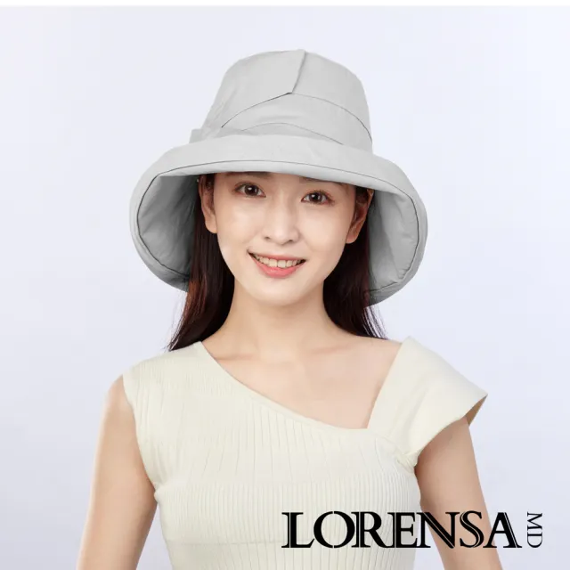 【Lorensa 蘿芮】抗UV蝴蝶結純棉透氣純色可折防風大帽簷防曬遮陽帽(銀河灰)