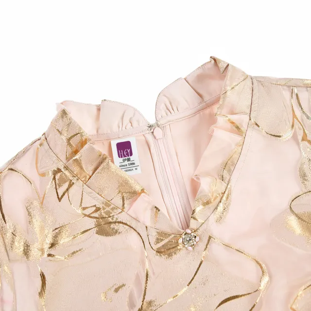 【ILEY 伊蕾】貴氣緹花金蔥織紋荷葉造型洋裝(粉色；M-2L；1231077122)