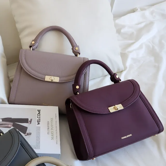【Premium Authentic】PA．LOCK真皮轉鎖手提包-紫藕色(PA 真皮 鎖頭包 斜背包 側背包 手提包)