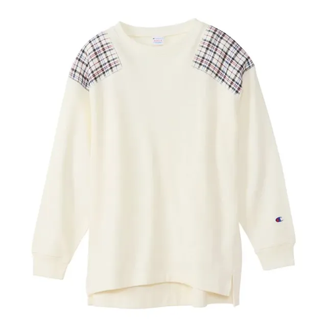 【Champion】官方直營 Womens 寬鬆格紋長Tee-女(白色)
