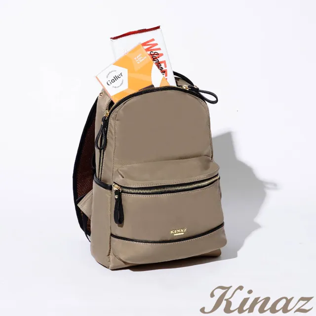 【KINAZ】輕盈纖型牛皮配皮尼龍手提後背包-橄欖麥奶-深色學院系列