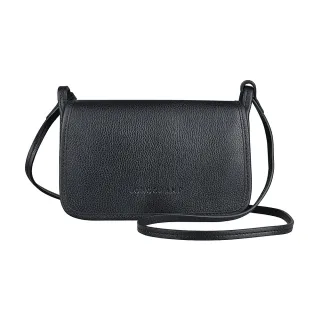 【LONGCHAMP】LONGCHAMP LE FOULONNE經典壓印LOGO荔枝紋牛皮釦式斜背包(黑)