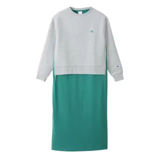 【Champion】官方直營 Womens 拼接連身洋裝-女(灰色X綠色)