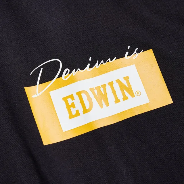 【EDWIN】男裝 網路獨家↘草寫Denim LOGO長袖T恤(黑色)