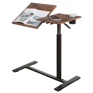 【C&B】雙桌面坐站兩用氣壓無段式升降便利邊桌(高度隨意調整)