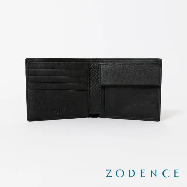 【ZODENCE 佐登司】BLUENOTE進口牛皮4卡零錢袋短夾(黑)