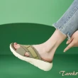 【Taroko】交叉純色彈性布夏季坡跟拖鞋(3色可選)