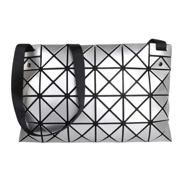 【ISSEY MIYAKE 三宅一生】BAOBAO 原色透光幾何方格4x6大格斜背包(銀/亮面)