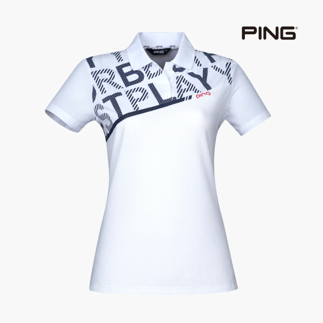 【PING】女款Mesh剪接短袖POLO衫-白(吸濕排汗/涼感/GOLF/高爾夫球衫/RA22107-87)