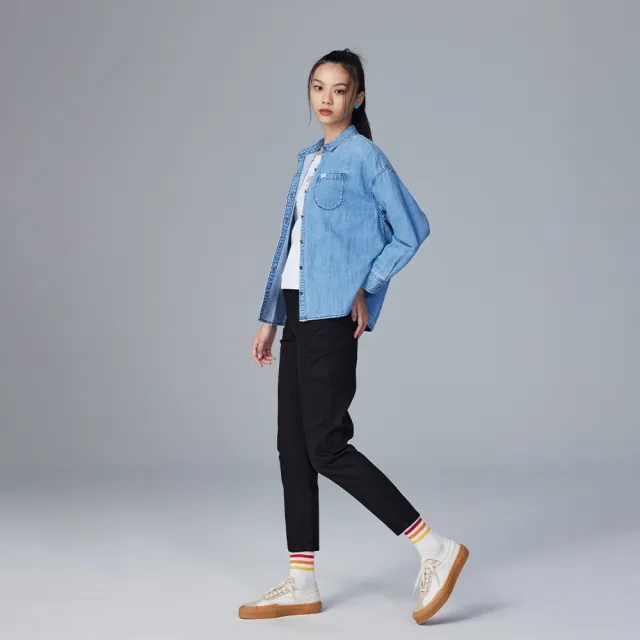 【Lee】女裝 牛仔長袖襯衫 / 經典簡約 淺藍洗水 寬鬆版型(LB308003580)