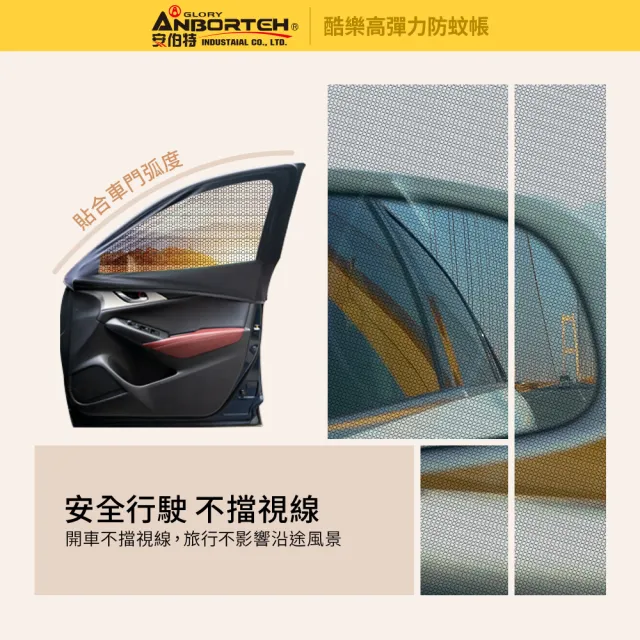 【ANBORTEH 安伯特】全車4入-酷樂高彈力防蚊帳-通用型-轎車款-快(車用紗窗 車用蚊帳 紗窗)