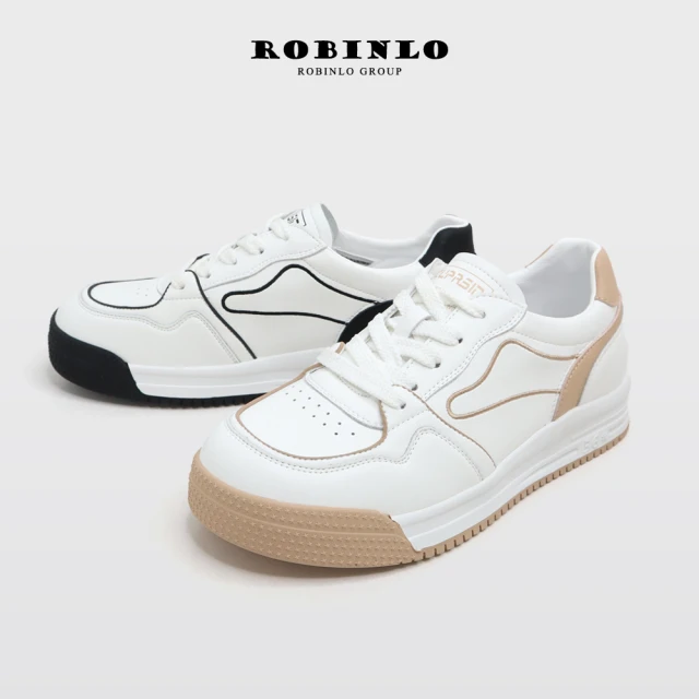 【Robinlo】復古流線真皮厚底小白鞋休閒鞋CLINT(極簡黑/奶茶棕)