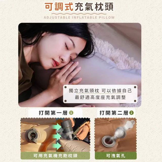 【DREAMCATCHER】自動充氣可拼接帶枕床墊 雙人款(充氣床墊/帶枕床墊/戶外/露營/野餐)