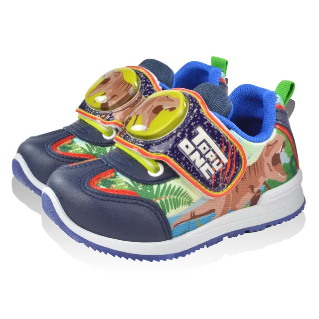 【TOPU ONE】15-22cm兒童鞋 電燈鞋 休閒鞋 恐龍輕量減壓防臭(藍&綠色)
