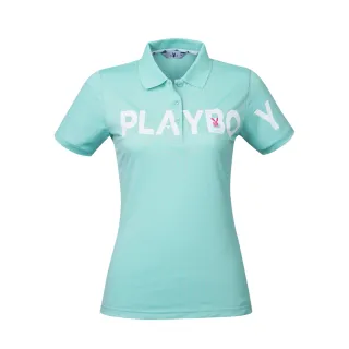 【PLAYBOY GOLF】女款LOGO圖騰短袖POLO衫-綠(吸濕排汗/抗UV/芳香抗菌/高爾夫球衫/KA22191-43)