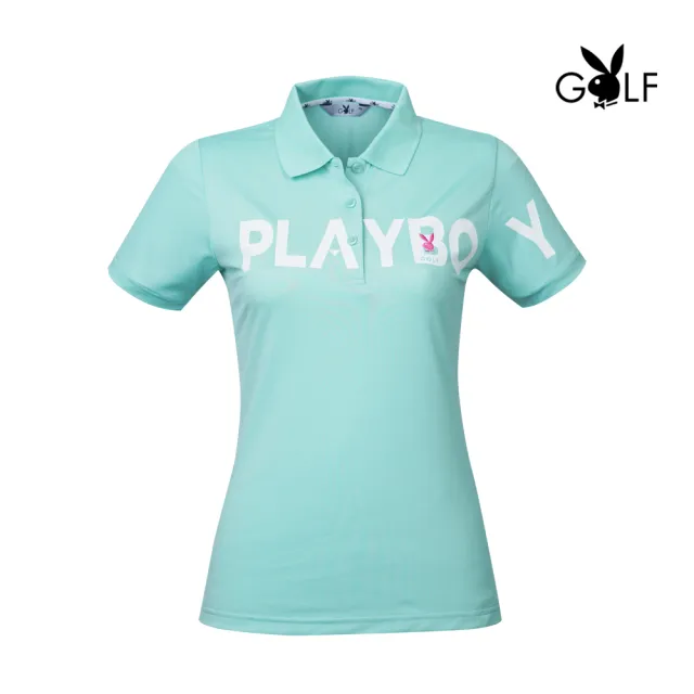 【PLAYBOY GOLF】女款LOGO圖騰短袖POLO衫-綠(吸濕排汗/抗UV/芳香抗菌/高爾夫球衫/KA22191-43)