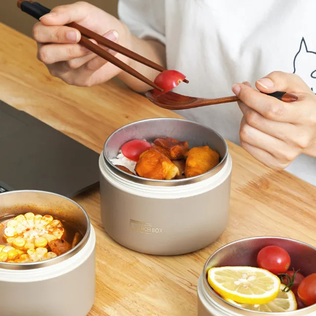【SUNORO】日式不鏽鋼雙層保溫便當盒 便攜飯盒 餐盒(420ML+550ML+保溫袋)