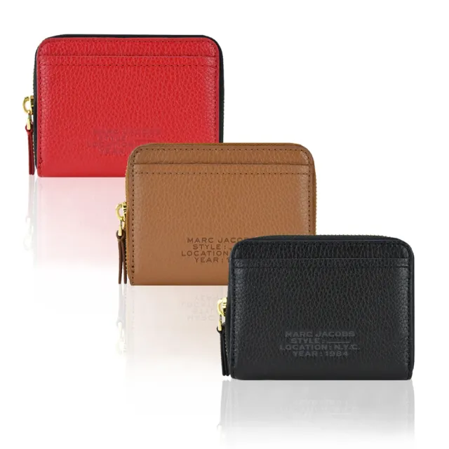 【MARC JACOBS 馬克賈伯】THE LEATHER ZIP壓印LOGO拉鍊卡片零錢包(多色選)