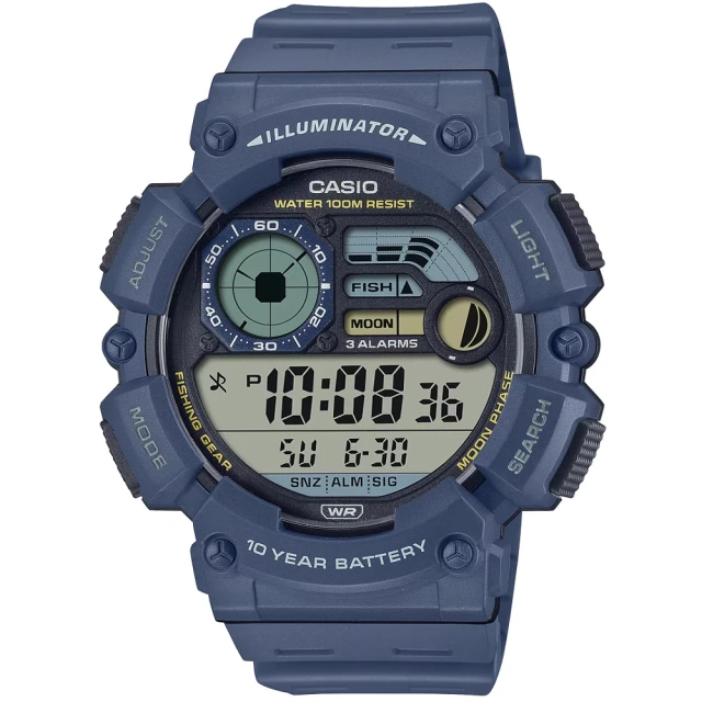 【CASIO 卡西歐】圓形獨特簡約數位電子運動腕錶/藍(WS-1500H-2A)