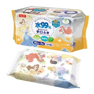 【LEC】日本製口手專用純水99%濕紙巾-迪士尼卡通造型四款可選(60抽x3包入)
