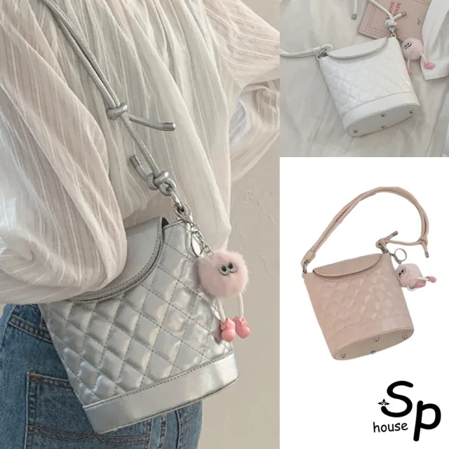 【Sp house】流行菱格單肩側肩手提女用水桶包(3色可選)