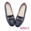 【MAGY】牛皮金屬飾釦低跟樂福鞋(黑色)