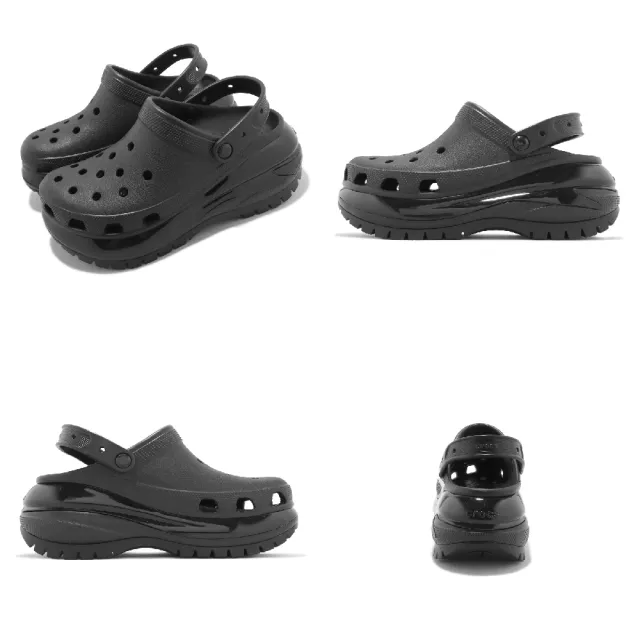 【Crocs】涼拖鞋 Classic Mega Crush Clog 男女鞋 黑 超厚底 增高 光輪克駱格 卡駱馳(207988001)