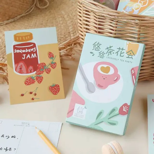 【德德小品集】明信片悠悠茶花會 30張(插畫 美食 咕卡 韓系 日常 卡片 送禮)